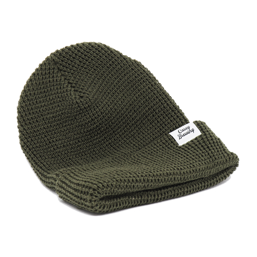 casey script waffle beanie olive green