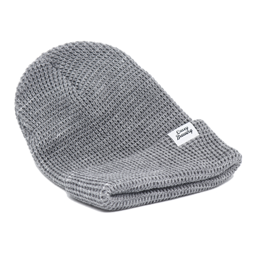 casey beanie grey script