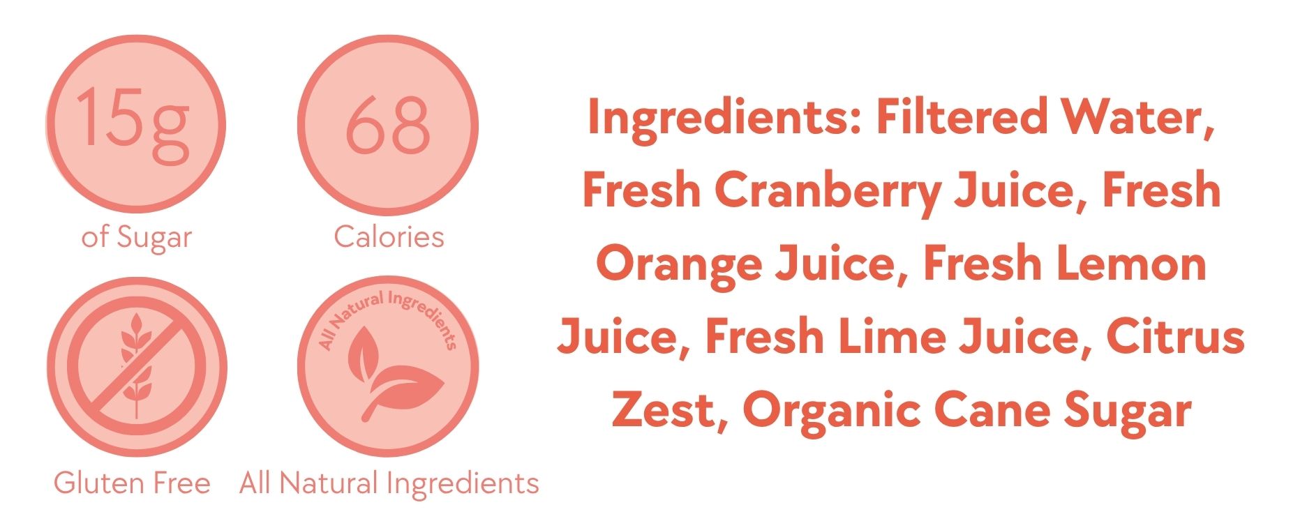 Devil’s Foot N/A Cosmo label showing 68 calories, 15g sugar, gluten-free and all-natural ingredients: filtered water, fresh cranberry juice, fresh orange juice, fresh lemon juice, fresh lime juice, citrus zest, and organic cane sugar