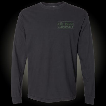 black long sleeve comfort colors tee with Xul Beer Company logo on the front left chest