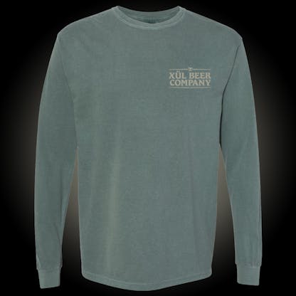blue spruce long sleeve comfort colors tee with Xul Beer Company logo on the front left chest