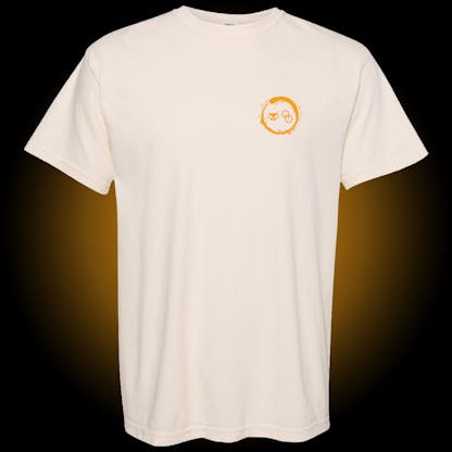 ivory comfort colors tee with orange Xul and Other Half mash-up logos in orange on left chest