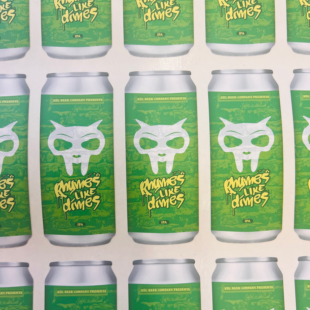 Can art sticker for our gold medal winning IPA, Rhymes Like Dimes.
