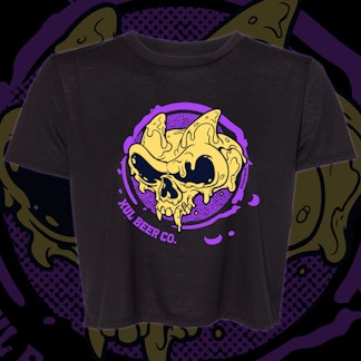 Ladies' Black Crop Tee - Tan/Purple Ooze Skull