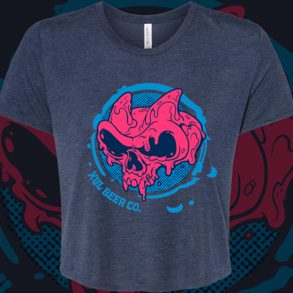 Ladies' Navy Crop Tee - Red/Blue Ooze Skull