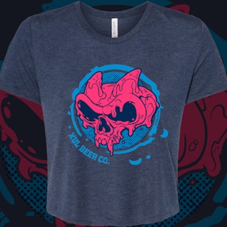 Ladies' Navy Crop Tee - Red/Blue Ooze Skull