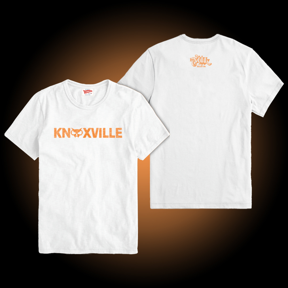 White Standard Rec tee with orange Knoxville on front.