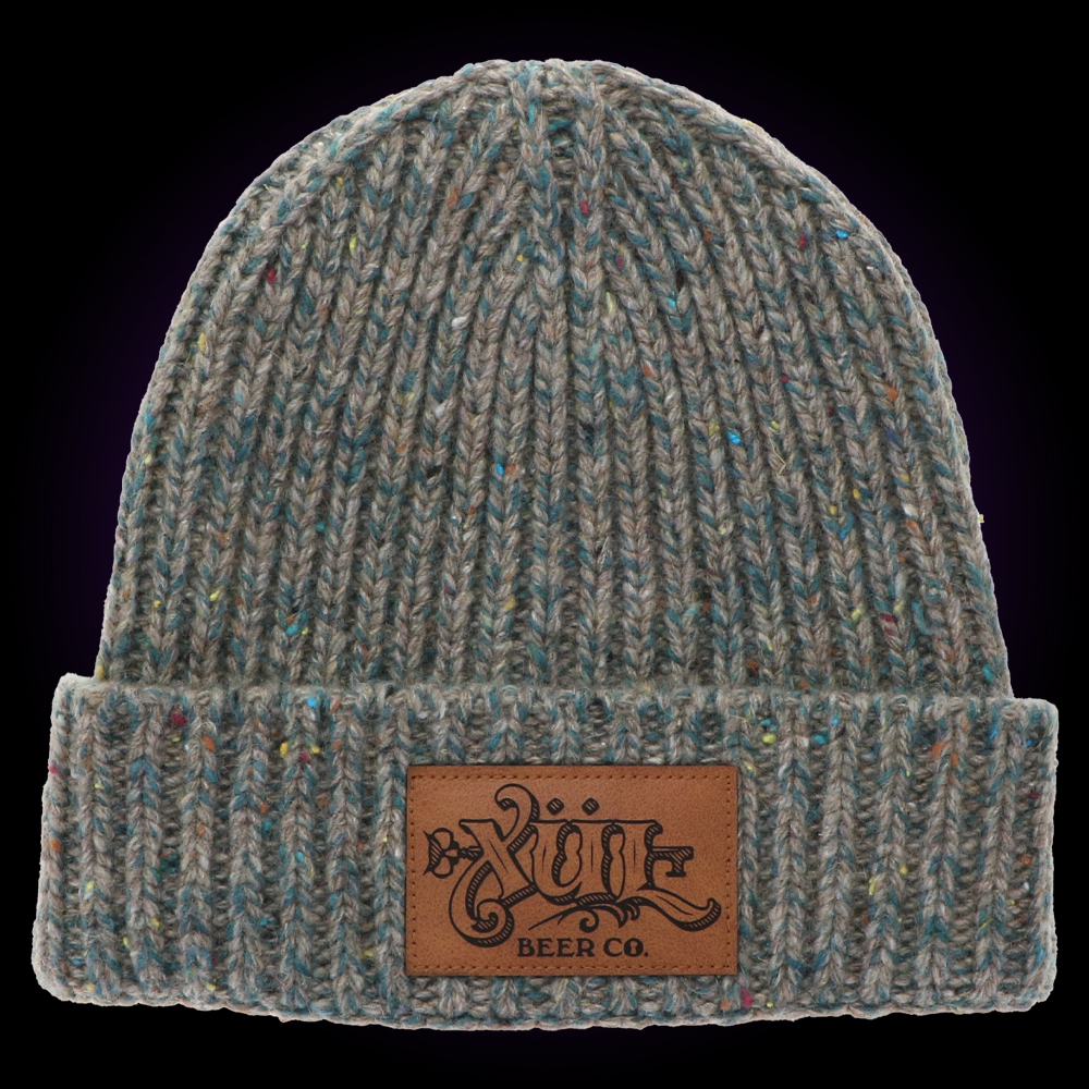 Leather Patch Speckled Beanie - Grey