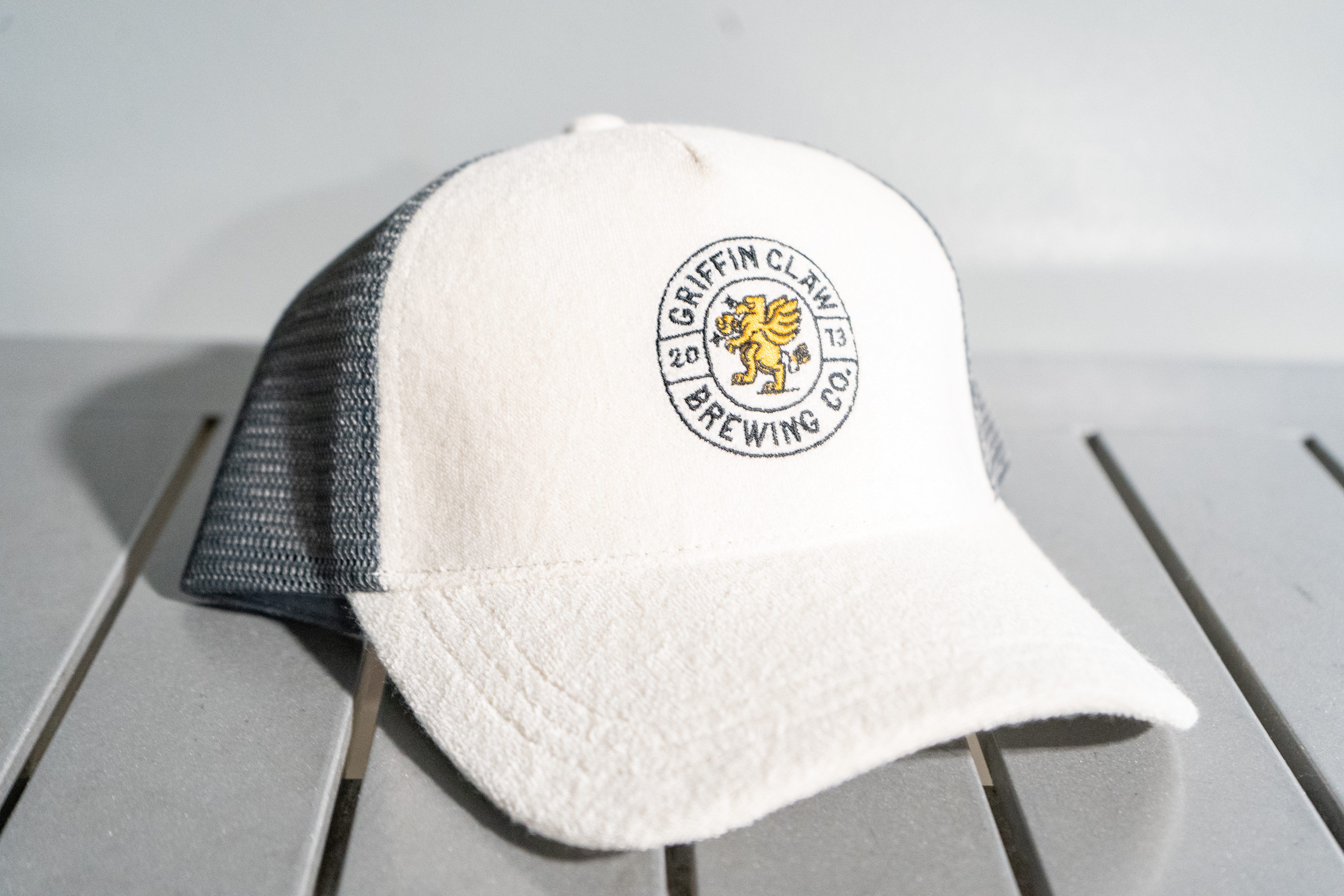 White Terry Trucker Embroidered Logo Hat