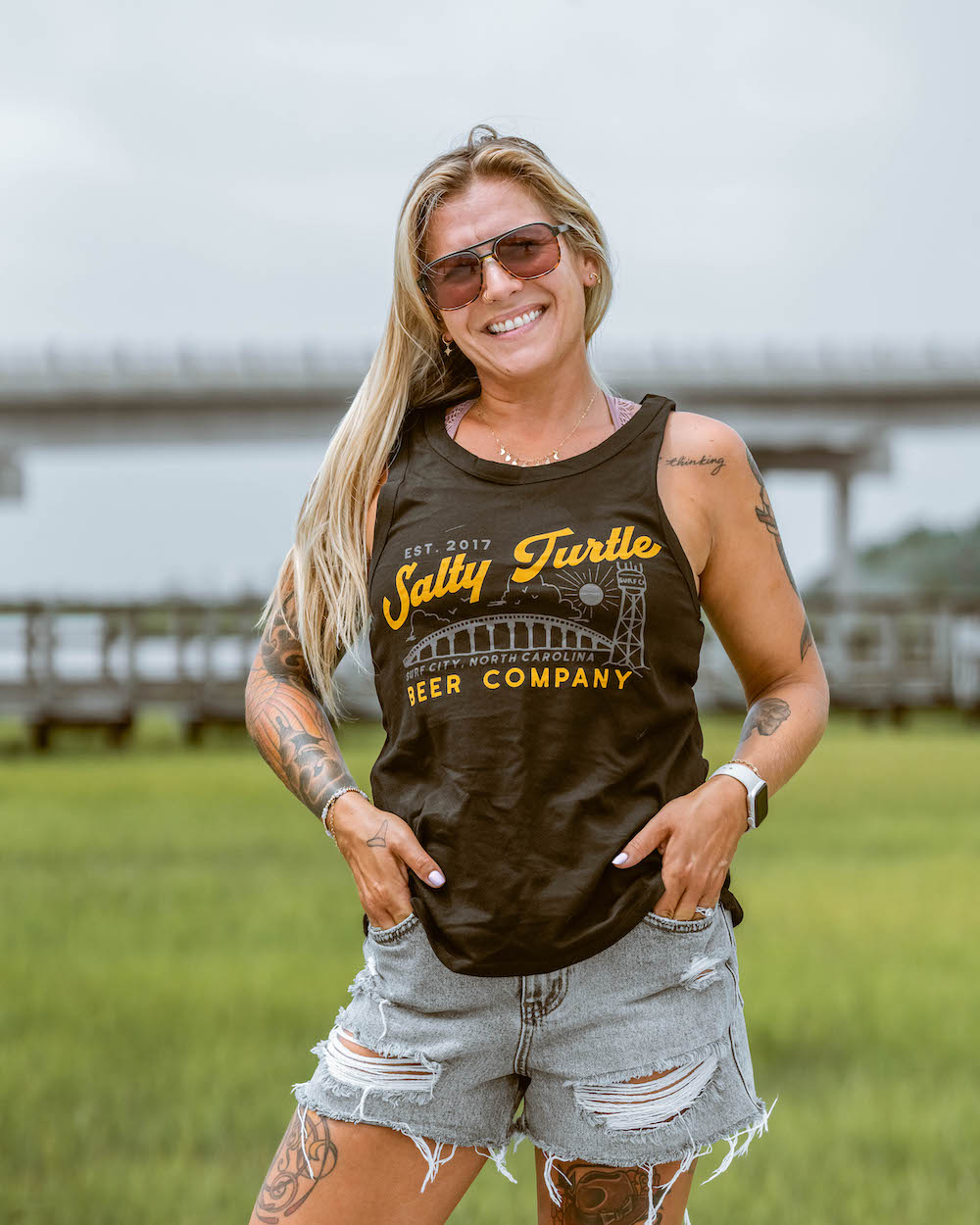 girl modeling black tank top