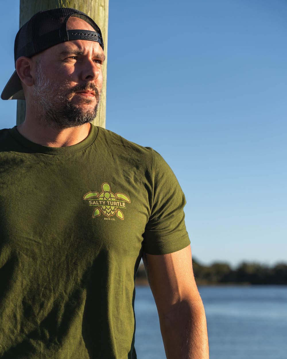 Front of Salty Turtle Olive Shirt