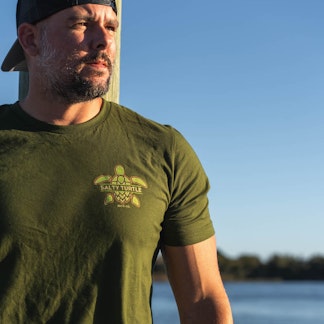 Front of Salty Turtle Olive Shirt