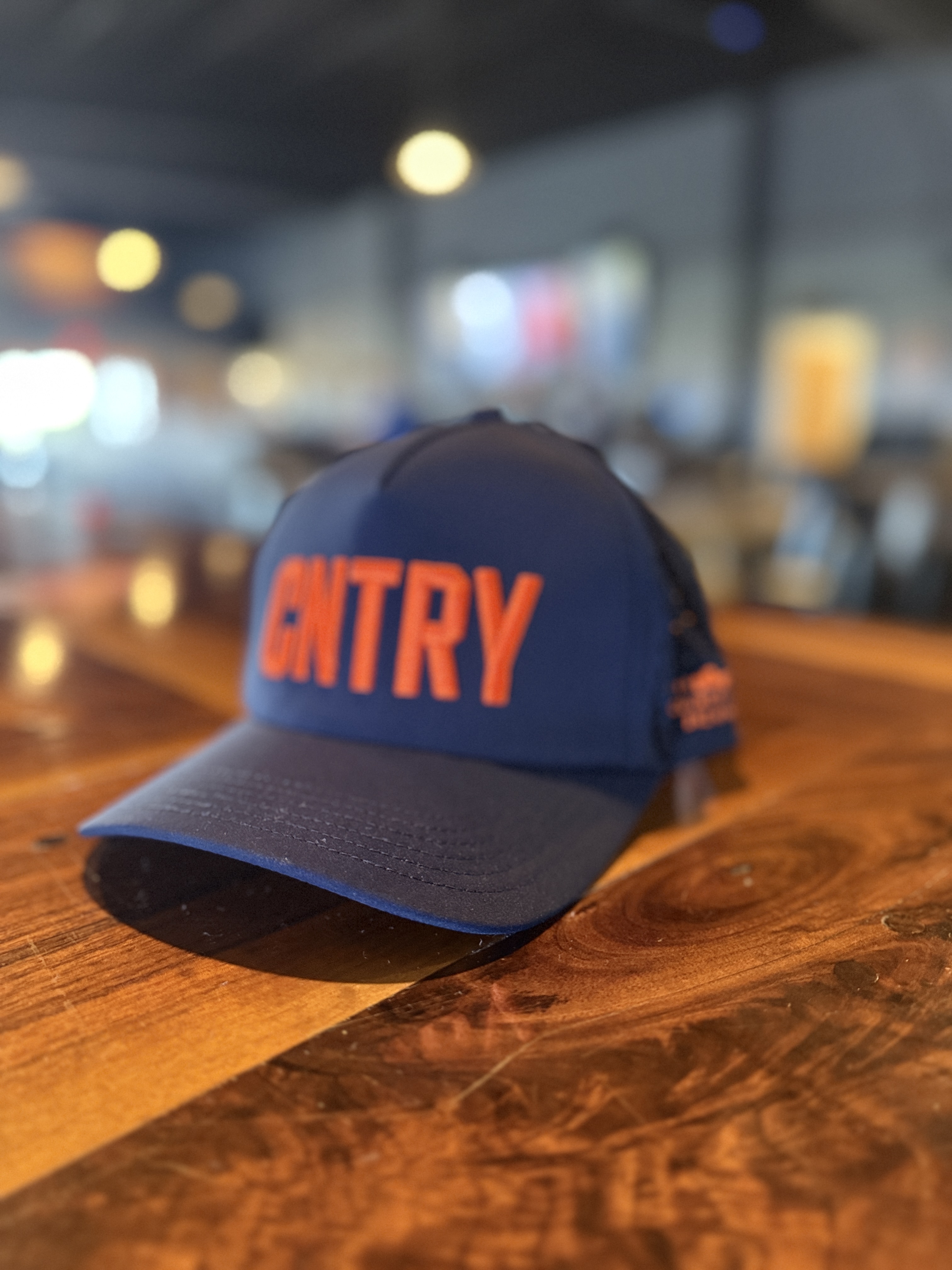 Blue Hat, Orange Letters, CNTRY Hat