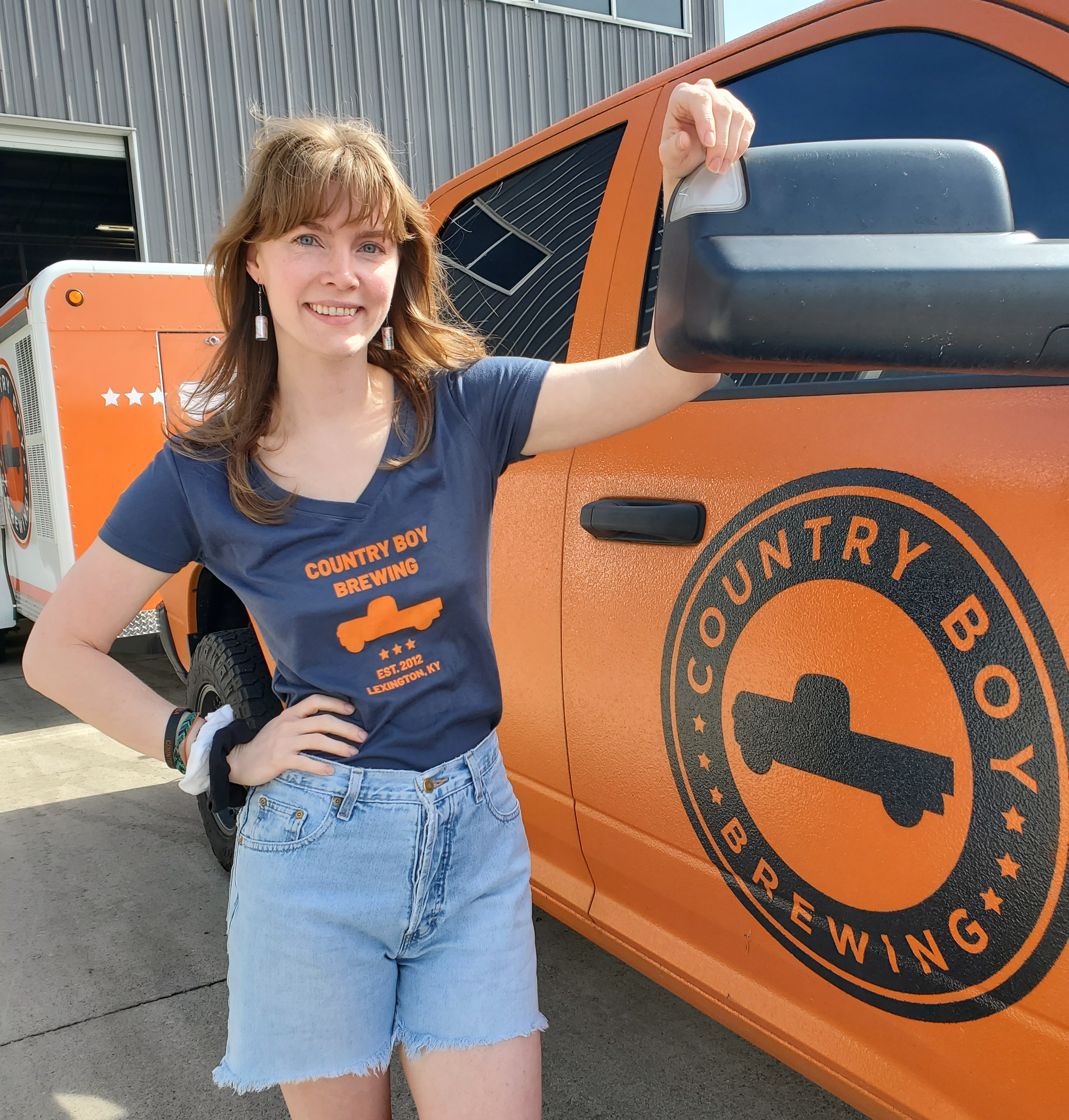 Blue V-Neck Country Boy Brewing Truck and Stars logo