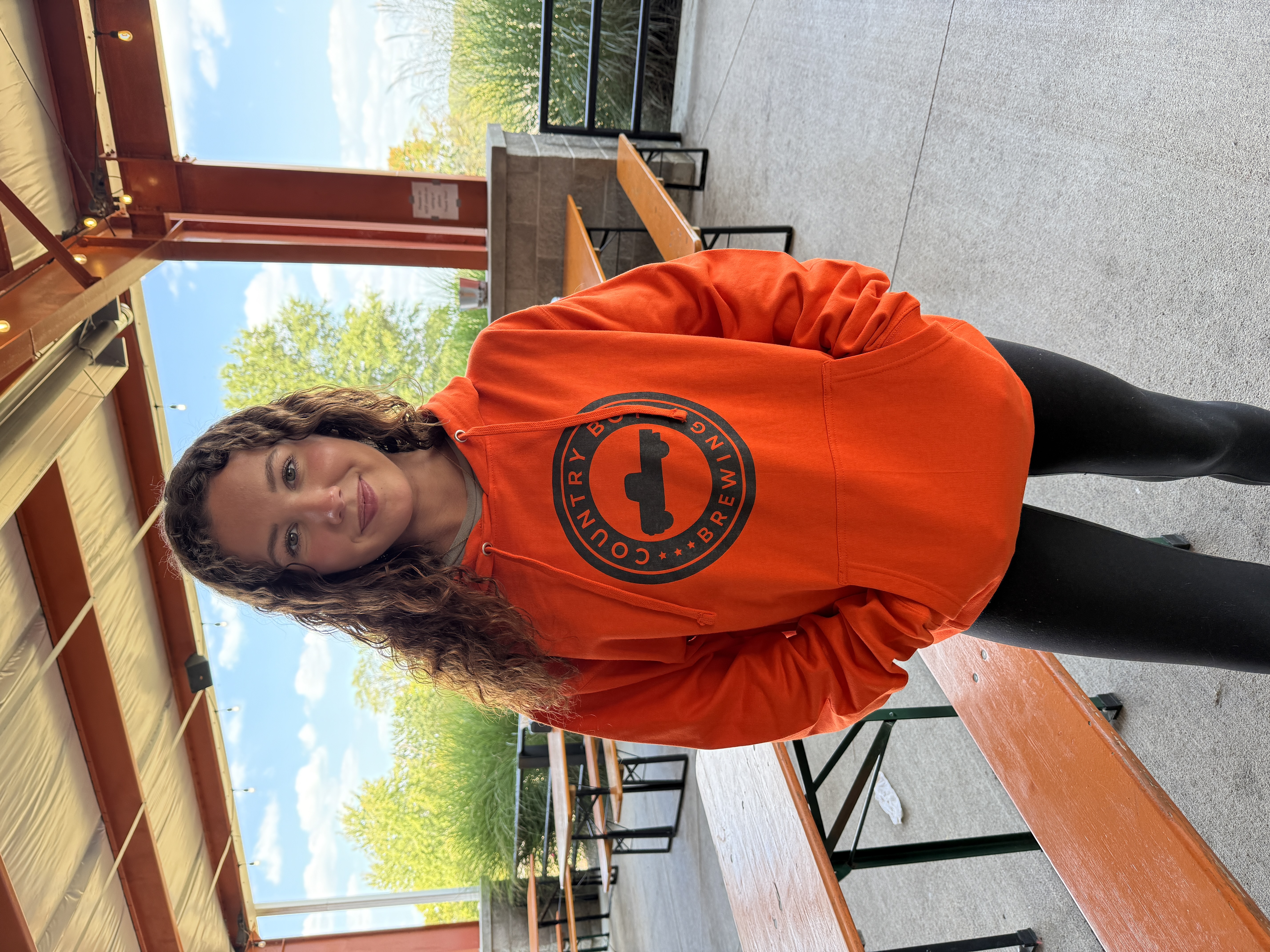 Blaze Orange Hoodie, Black Country Boy Logo in center.