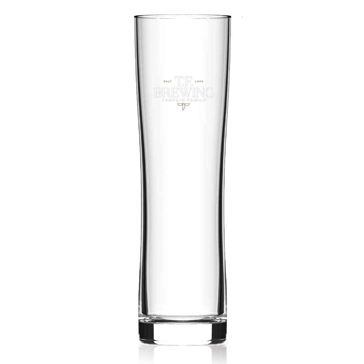 Our pilsner glass. Long and slender with our brewery logo printed on glass