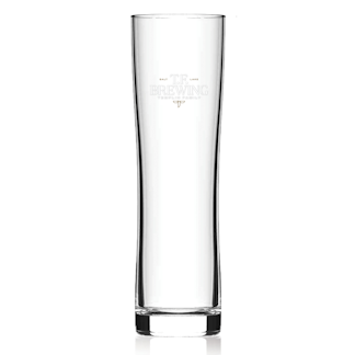 Our pilsner glass. Long and slender with our brewery logo printed on glass