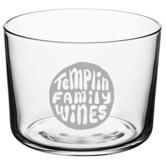 Bodega wine glass with Templin Family Wines etched on center of glass.