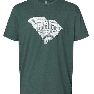 front of heather forest green state shirt