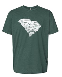 front of heather forest green state shirt