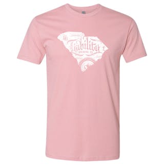 front of light pink shirt with SC state logo