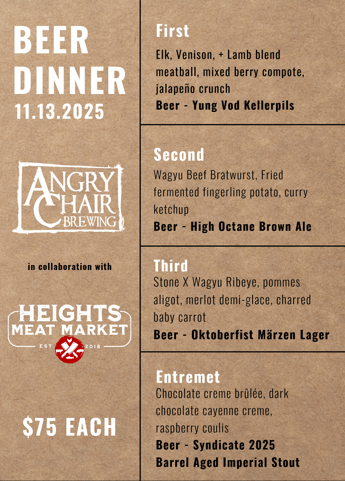 Angry Chair X Heights Meat Market Dinner