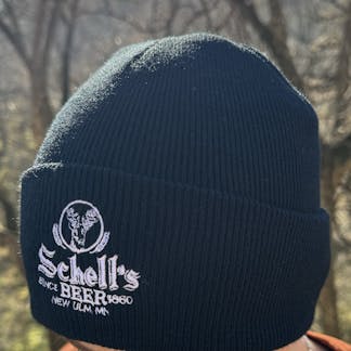 Black stocking cap with Schell logo in white on front.