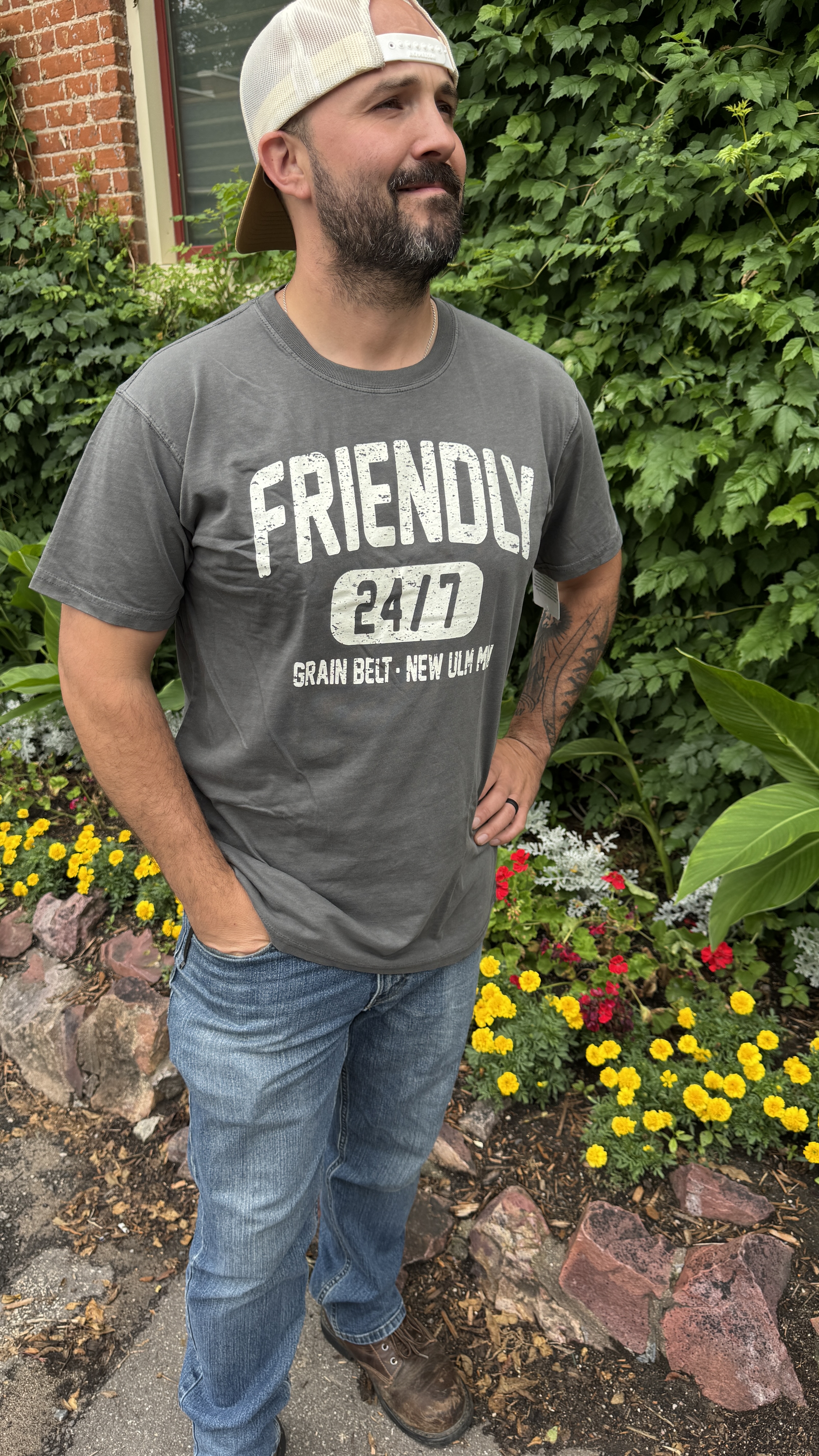 Grey t-shirt with Grain Belt logo on front.