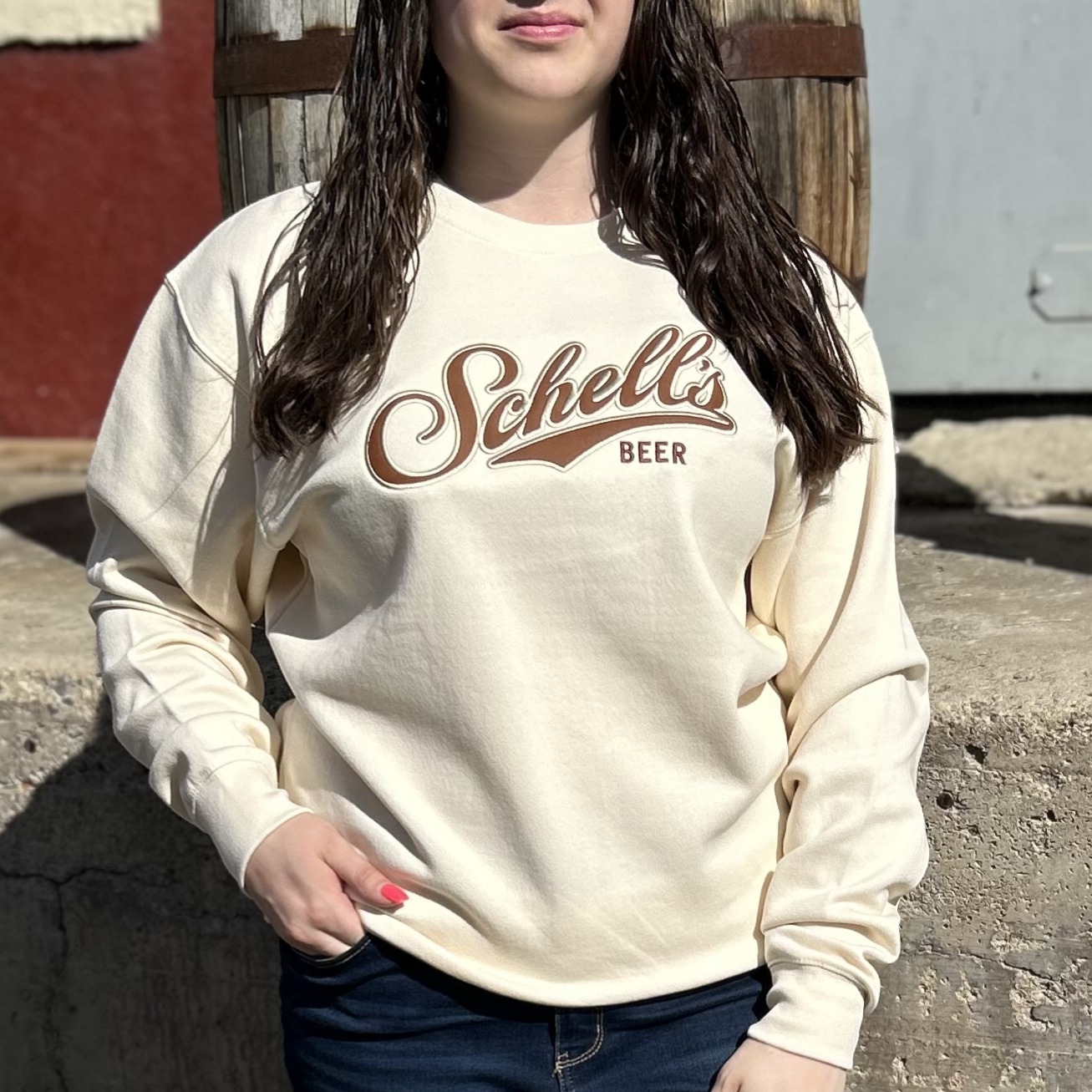 Schell's White Leather Crewneck