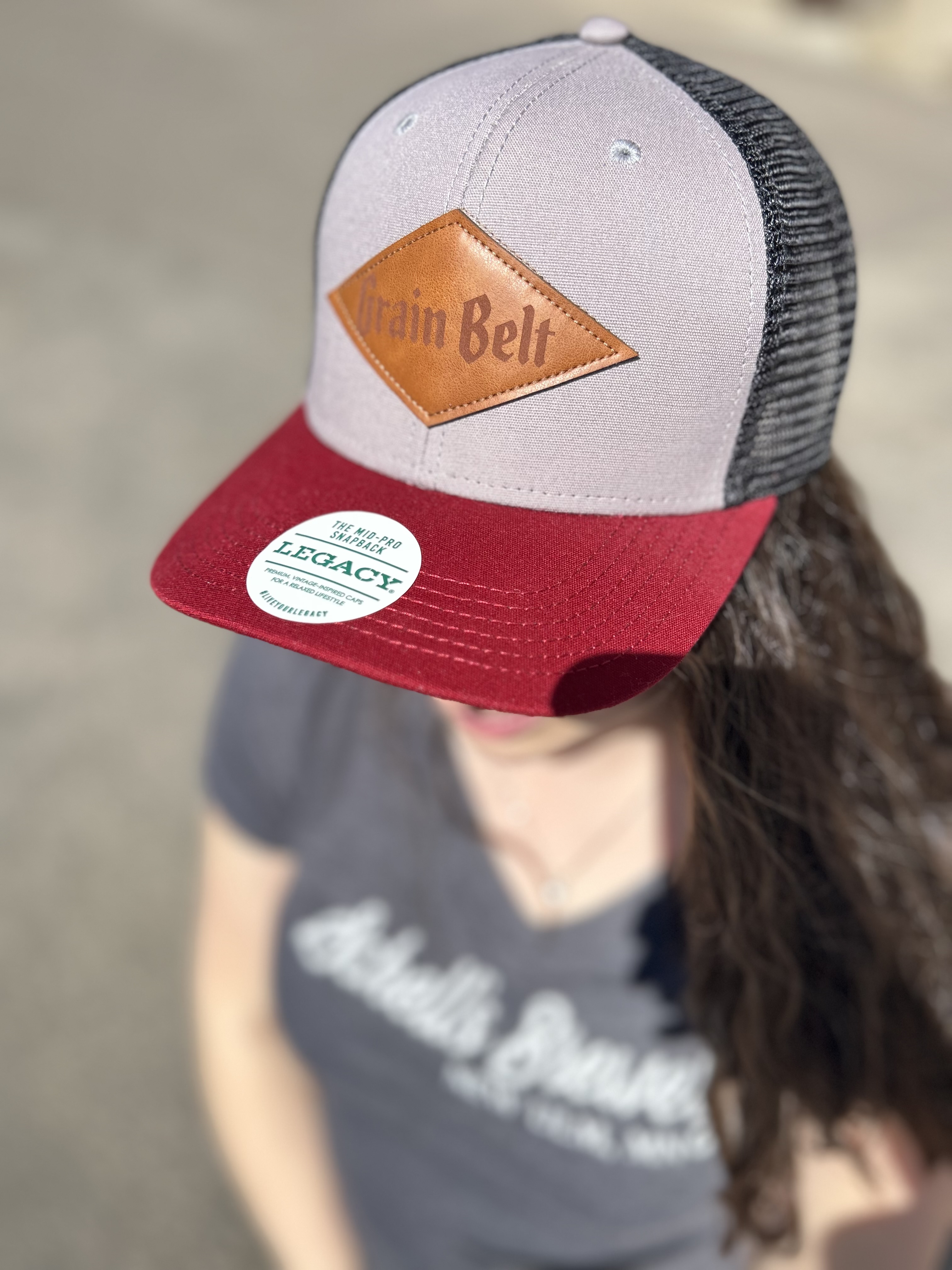 Grain Belt Grey & Burgundy Leather Patch Hat