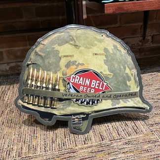 Grain Belt Military Helmet Tin Tacker