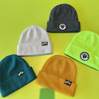 Waffle Beanie - Camel & Teal