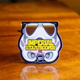 Close-up photo of Imperial Stout Trooper beer logo sticker