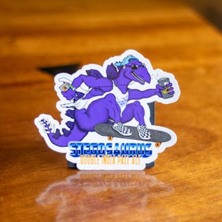 close up image of Stegosaurus logo sticker