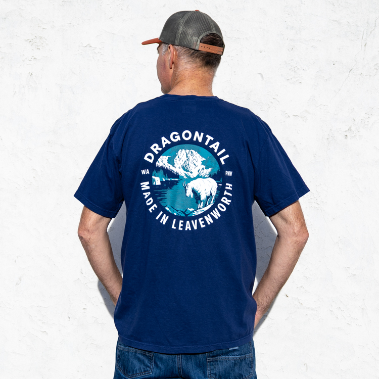 navy blue Icicle brewing t-shirt with large logo on the back 