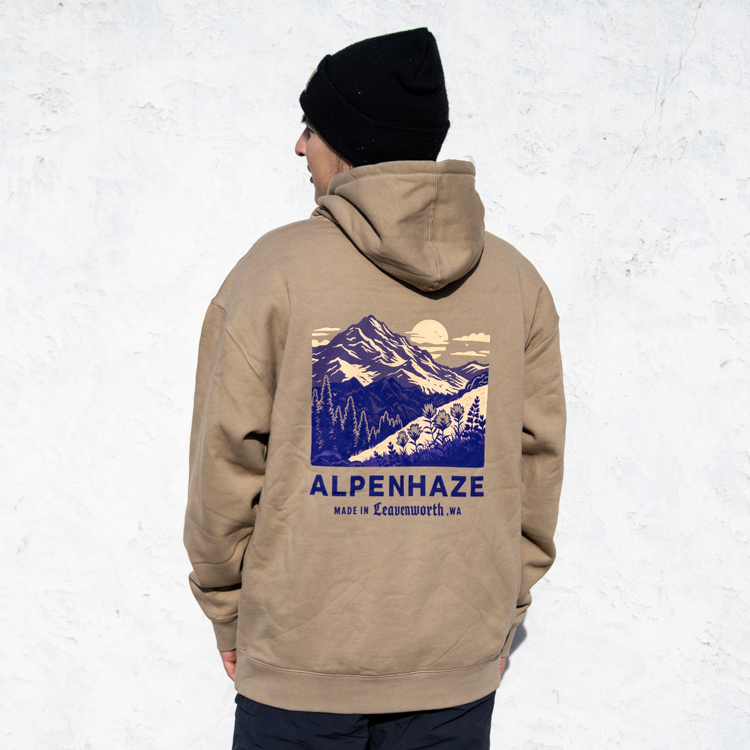 Sand colored Hoodie with Icicle Brewing Alpenhaze logo