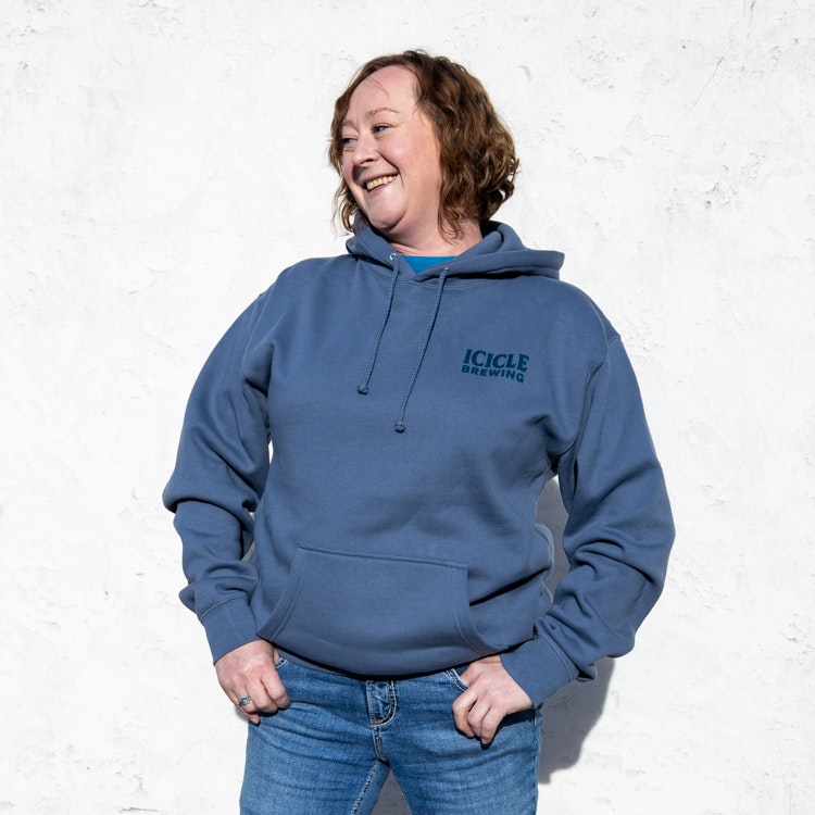Blue Hoodie with Icicle Brewing logo