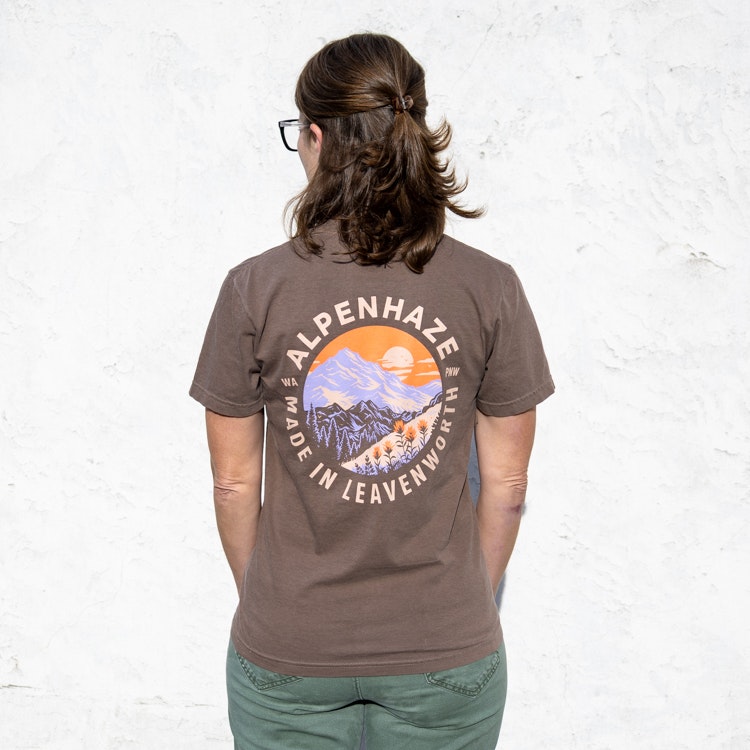 brown Icicle brewing t-shirt with large logo on the back