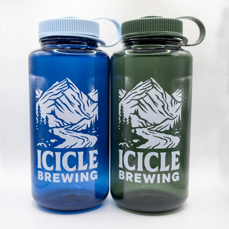 green and blu Nalgene water bottles