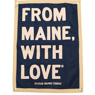 A rectangular banner that reads From Maine with love