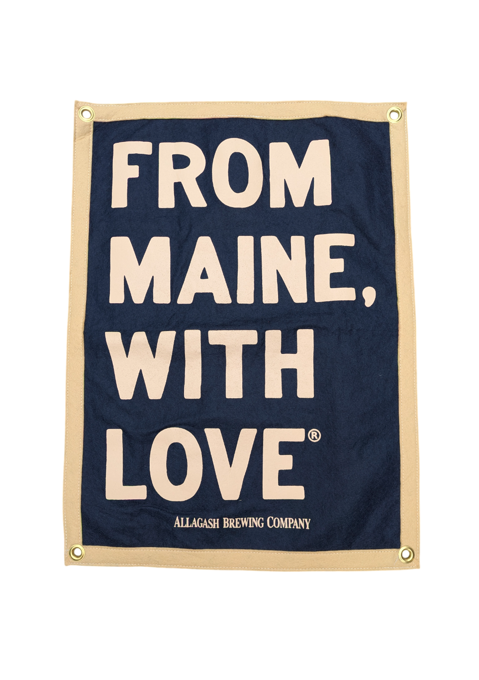 A rectangular banner that reads From Maine with love
