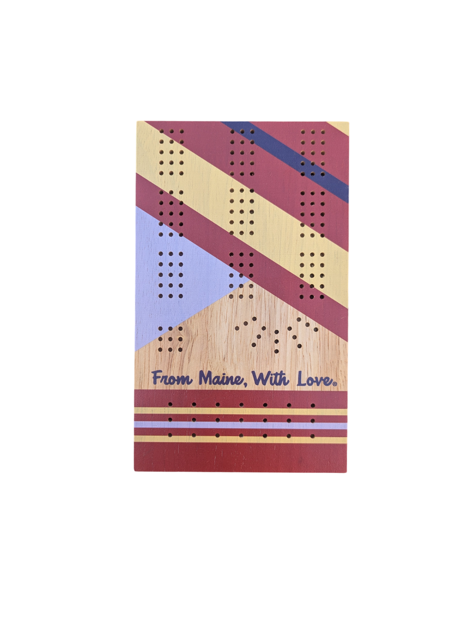 The bottom half of a folded cribbage board