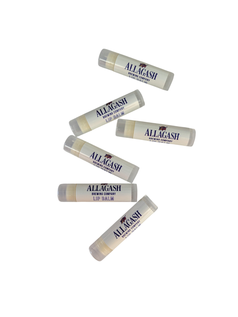 6 tubes of lip balm in white containers
