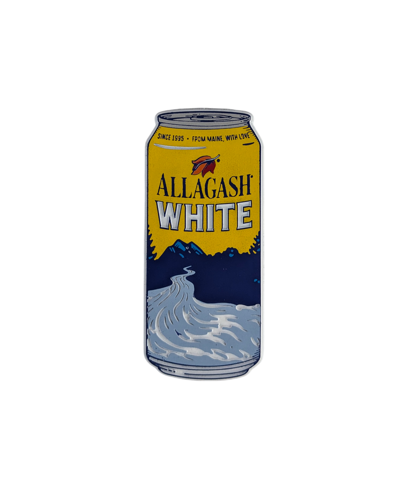 a textured magnet in the style of an Allagash White beercan