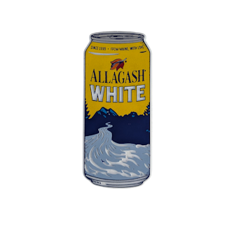 a textured magnet in the style of an Allagash White beercan