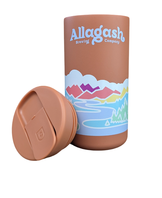 a clay color mug with the lid removed