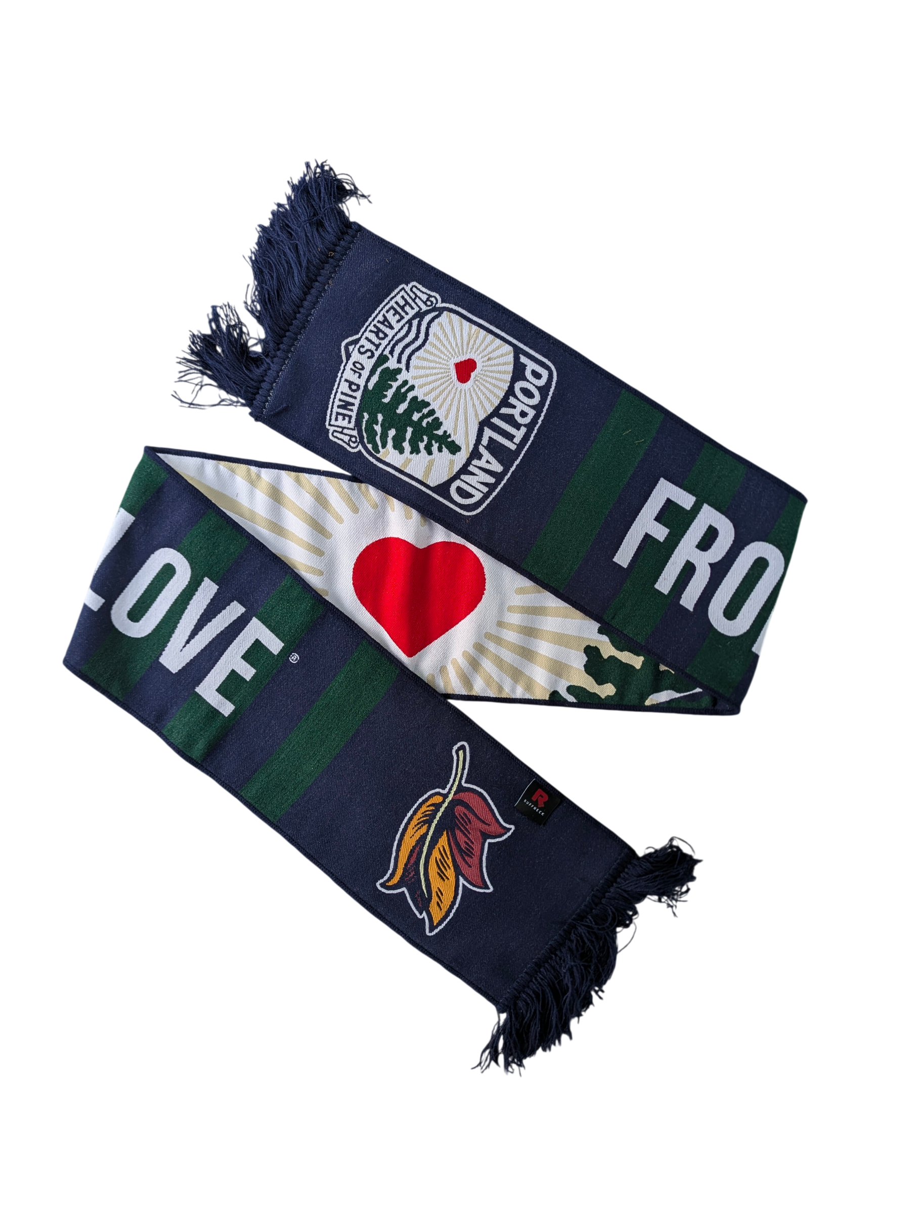 a scarf folded to show both sides. There is a heart in the middle and a portion of text that reads From Maine With Love