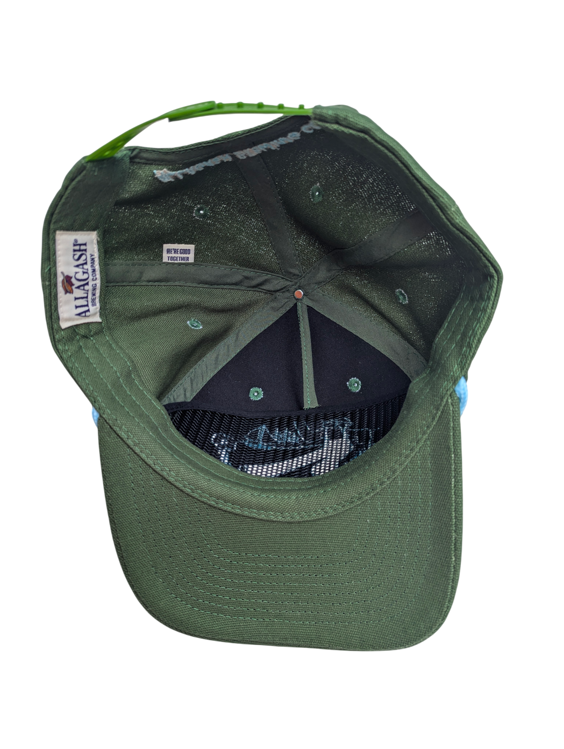 the inside of a canvas hat