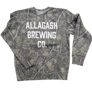 A crewneck with the words Allagash Brewing Co.