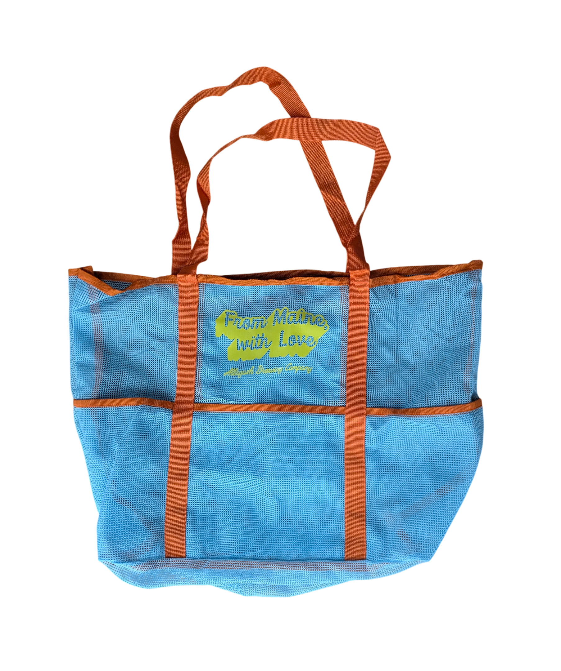 a blue mesh bag